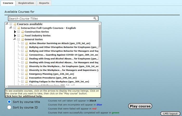 This is an example of what the Main Menu looks like for our Learning Management System (LMS).